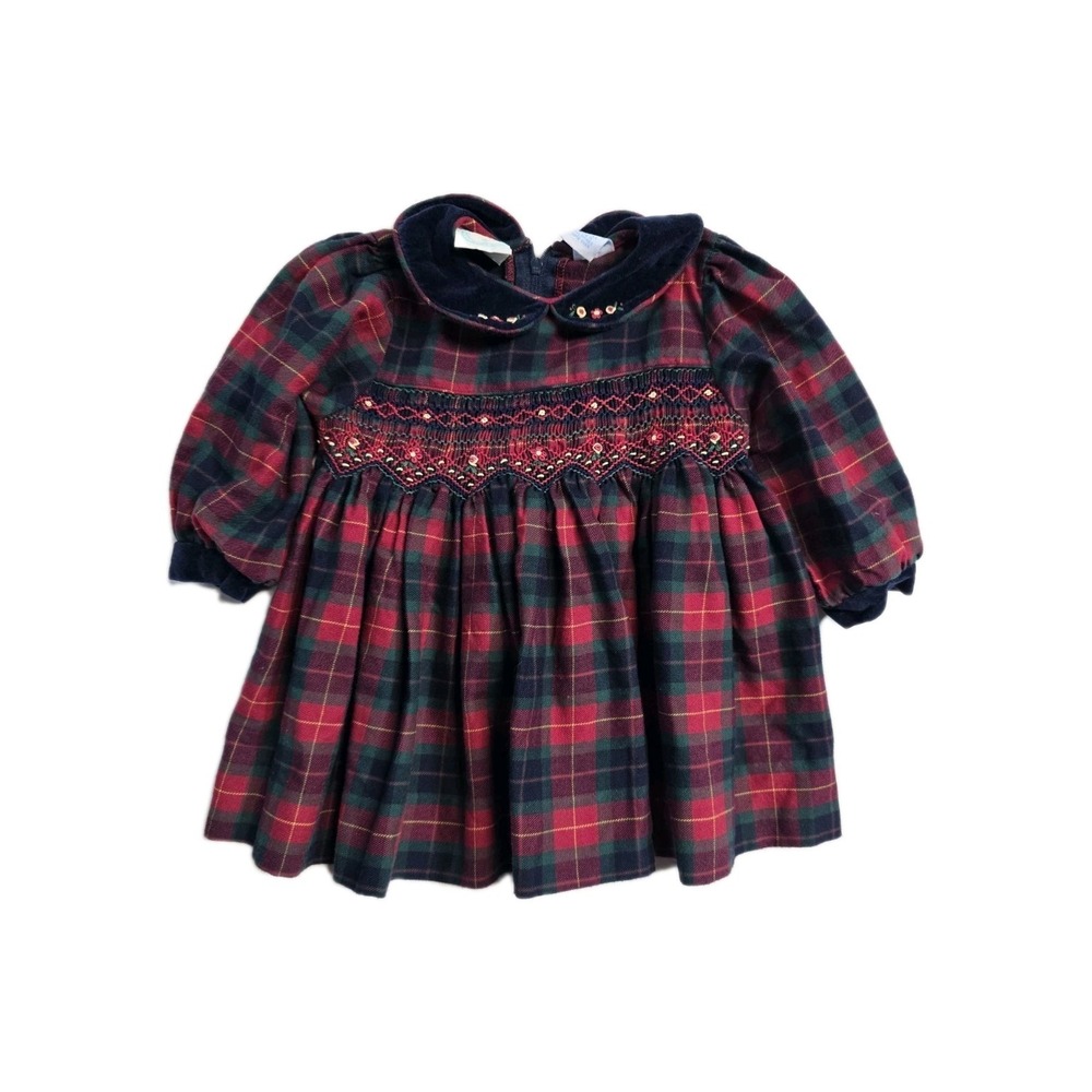 Vintage Smocked Girls‎ Dress  6-9 Months  Red Green Plaid
